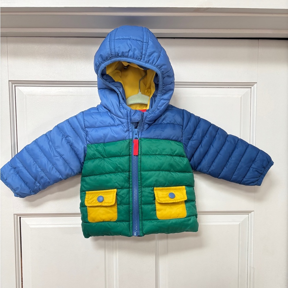 EUC Baby Mini Boden puffer hooded jacket 3-6M